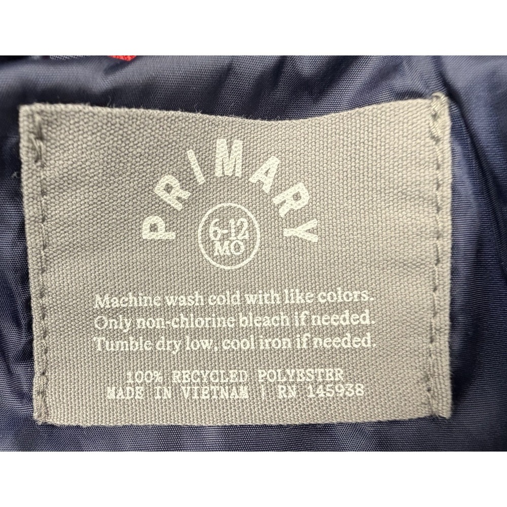 Primary Navy & Rainbow Striped Hooded Puffer Snowsuit 6-12 Months Lightweight - Picture 4 of 12
